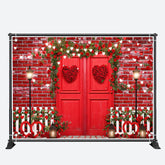 Aperturee - Red Door Brick Wall Flowers Valentines Day Backdrop